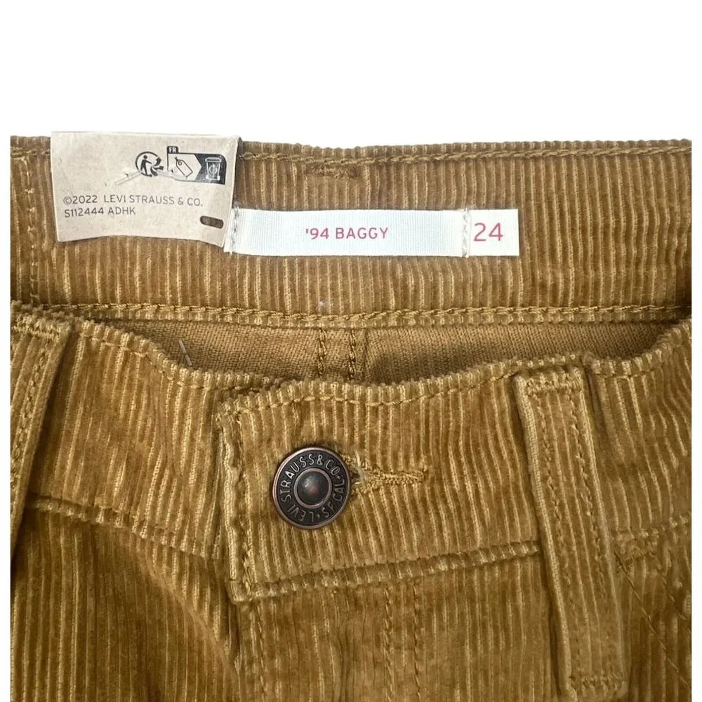 Levis 94 Baggy Corduroy Pants Size 24 Mid Rise Loose Fit Straight Leg Tan Womens - Picture 7 of 15